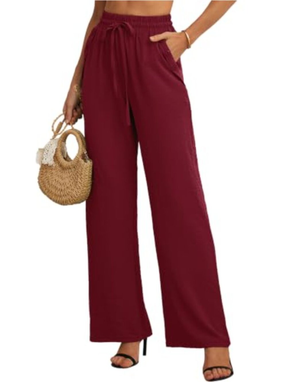 Heymoments Women's Wide Leg Lounge Pants Drawstring High Waist Trousers with